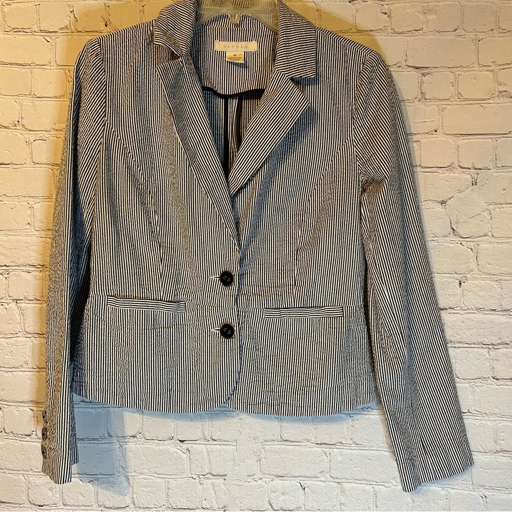 Sandro blue & white seersucker jacket, M
